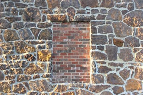 Stone Wall With Brick Filled Window Stock Photo Image Of Brick Worn