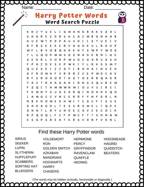 Harry Potter Word Search Free Printable Puzzletainment Publishing