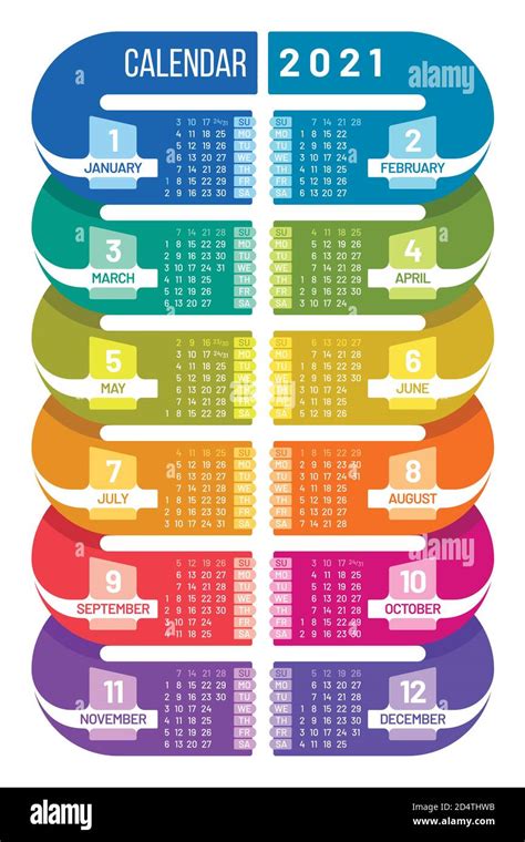 Colorful Poster Calendar 2021 Template In Infographic Form Vertical