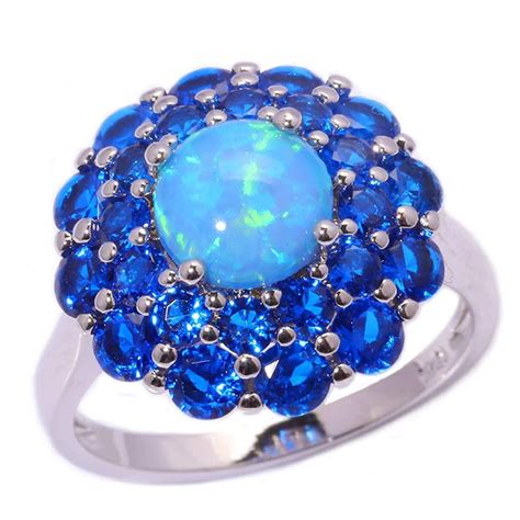 CiNily Created Blue Fire Opal Sapphire Rhodium Plated For Women Jewelry