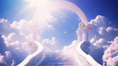 Cartoon Background Of White Stone Pillars At The Gate Of Heaven Heavens Gate Heavens Gate