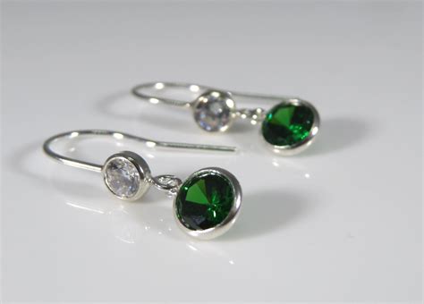 Sterling Silver Emerald Cubic Zirconia Earrings Sterling Etsy Uk