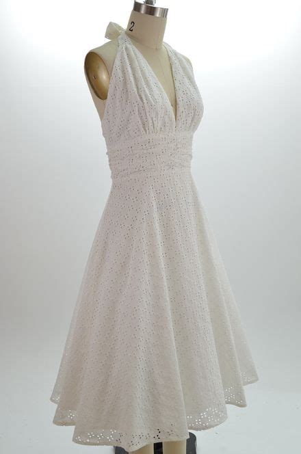 50s Style White Eyelet Lace Bombshell Pinup Marilyn Halter Sundress Wfull Skirt Lace Sundress