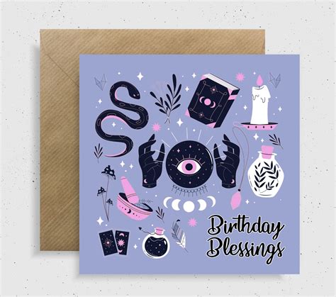 Happy Birthday Card Pagan Birthday Blessings Magic Purple Etsy