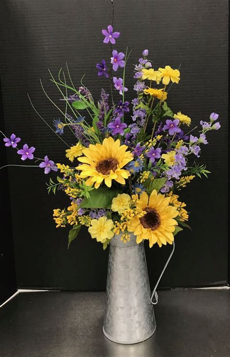 These beautiful, bold, happy blooms plus, they make the perfect addition to a rustic themed wedding! Purple Wildflower and Sunflower Pitcher by Andrea | Spring ...