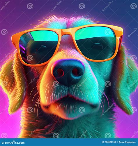 Dog In Sunglasses Neon Background Pop Art Style Portrait Generative