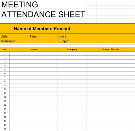 attendance sheet template excel word template