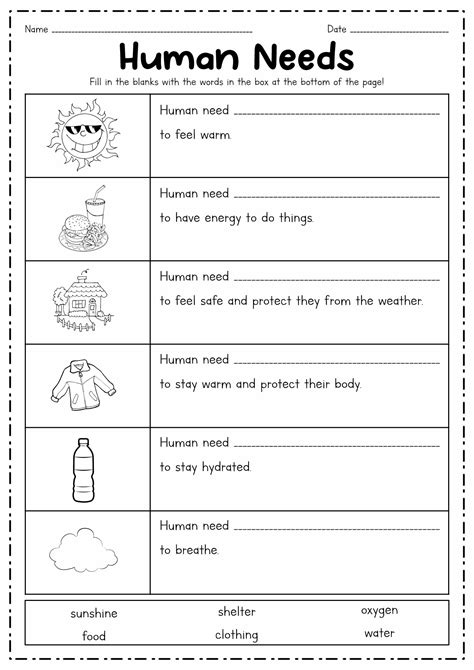 Basic Human Needs Worksheet Kindergarten