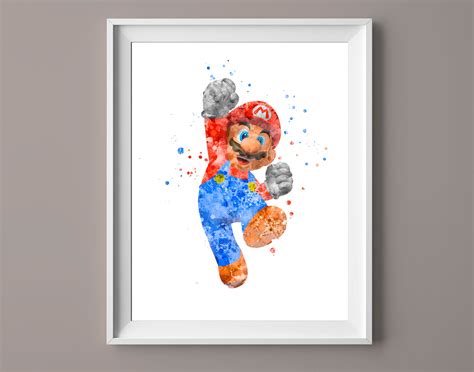 Super Mario Bros Juego Arte Mario Acuarela Nintendo Impresión Etsy