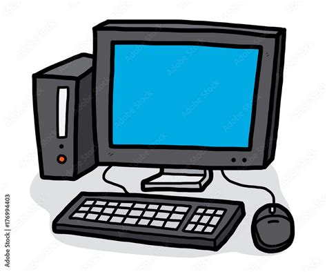 Desktop Computer Cartoon Vector And Illustration Hand Drawn Style