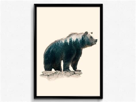 Bear Art Poster Double Exposure Print Animal Poster Wild