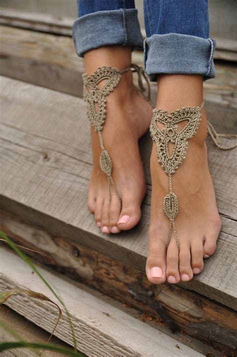 crochet tan barefoot sandals nude shoes foot jewelry etsy