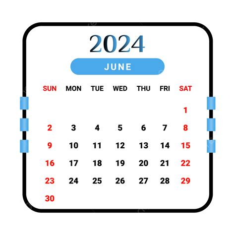 Calendário Do Mês De Junho De 2024 Com Forma única Preta E Azul Celeste