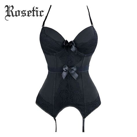 rosetic goth bustier corset women shaperwear sexy breathable bustier bow lace black slim