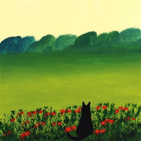 Black Cat Poppy Hill Outsider Folk Art Print By Todd Young Etsy