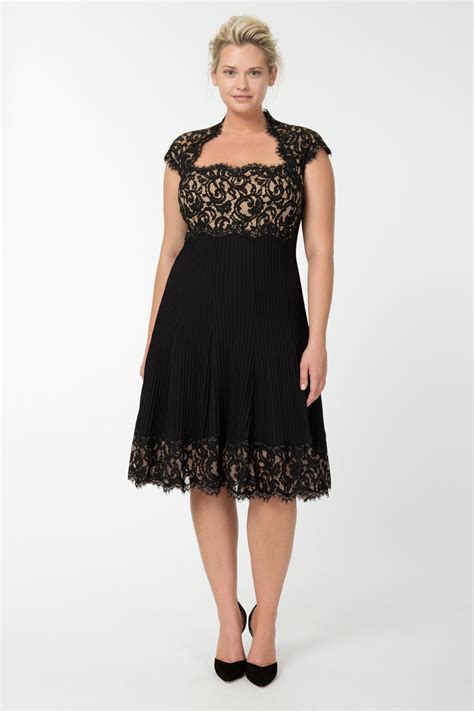 Pintuck Jersey And Lace Cap Sleeve Dress In Black Nude Wear To Work
