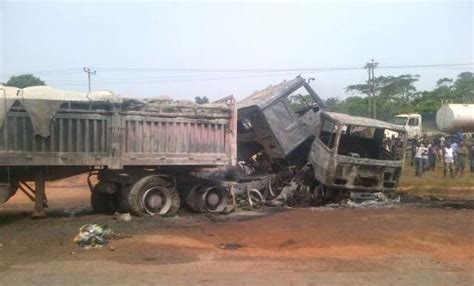 dangote truck runs into cars burst into flames in asaba many feared dead