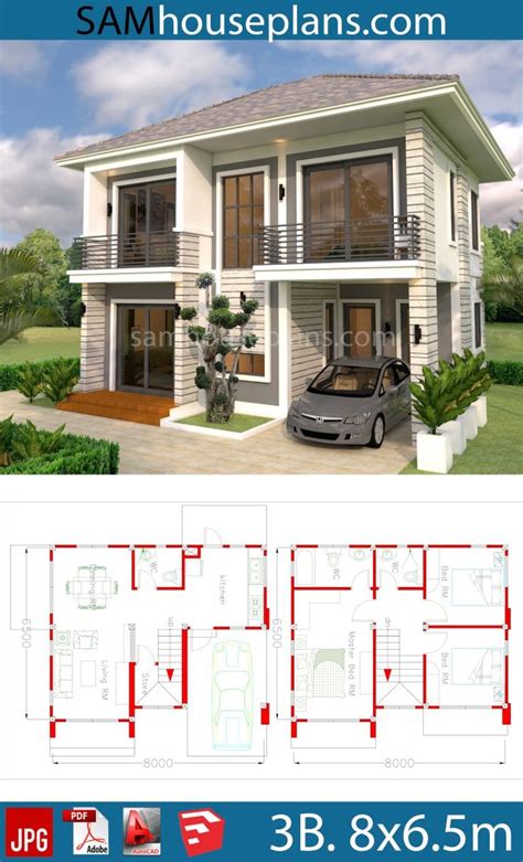 House Plans 8x65m With 3 Bedrooms Sam House Plans Model House Plan