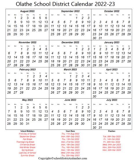 Kansas Holidays Calendar 2022 2023 School District Calendars