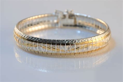 Sterling Silver Milor Two Tone Omega Bracelet Italy 925 Flexible Mesh Bangle By Si Turquoise
