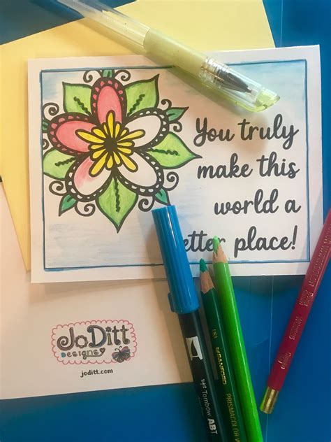 Printable Coloring Cards Set Of 10 Encouragement Note Cards