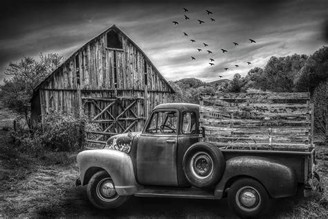 Old Truck At The Barn Black And White Photograph By Debra And Dave