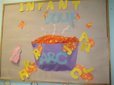 Pop out infant ABC Soup bulletin board. | Infant classroom, Infant 