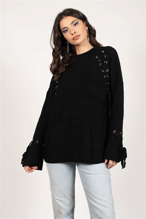 Knit Fit Lace Up Sweater In Black 27 Tobi Us