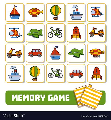 Memory Game For Children Cards With Transport Vector Image