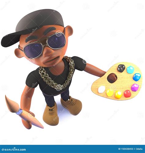 3d Black African Hiphop Rapper Cartoon Character With Paint Brush And