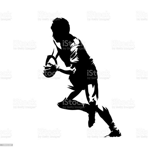 Rugby Player Running With Ball Abstract Isolated Vector Silhouette Side