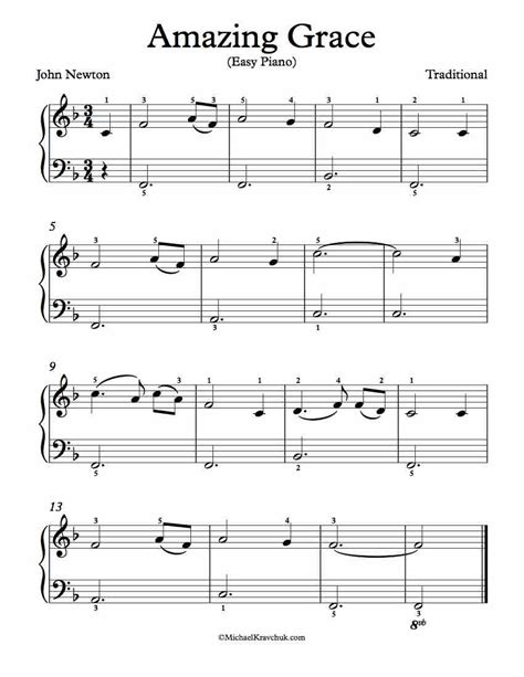 Buy this item to display, print, and enjoy the complete music. Free Piano Arrangement Sheet Music - Amazing Grace - Michael Kravchuk
