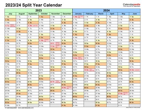 Split Year Calendars 20232024 July To June Excel Templates