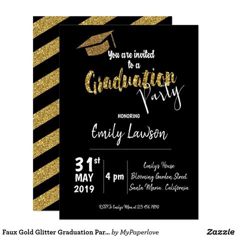 Faux Gold Glitter Graduation Party Invitation In 2020 Graduation