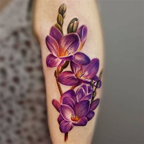 Flower Tattoo By Anastasiya Bortnik Tattoos Purple Flower Tattoos Flower Tattoo Hand