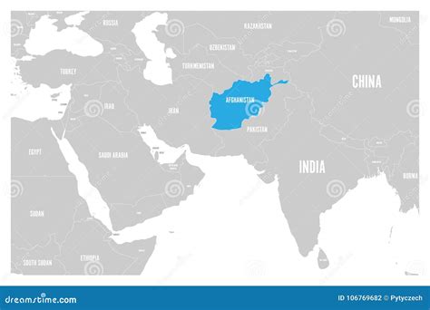 Afghanistan Blue Marked In Political Map Of South Asia And Middle East