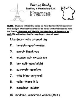 French Words for Kids List and Test by Michelle Norrid | TpT