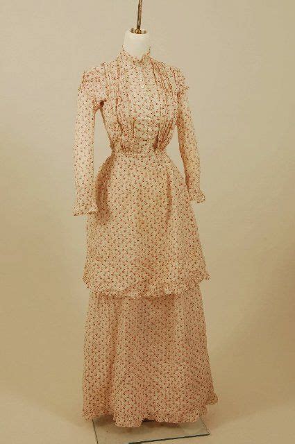 White Cotton Calico Dress With A Red Floral Pattern Ca 1890 Kentucky