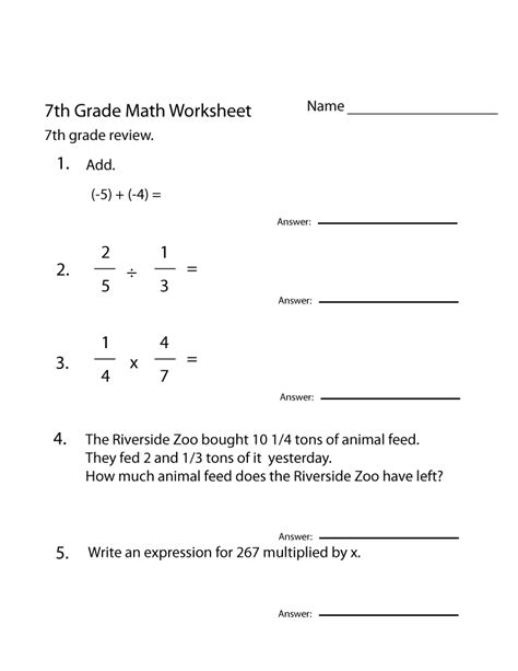 Printable seventh grade math worksheets