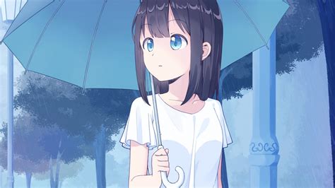 Download Anime Girl With Umbrella Cute Art Wallpaper