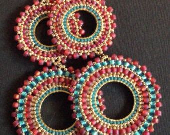 Seed Bead Earrings Aqua Berries Multicolored Bohemian Dangle Hoop Earrings