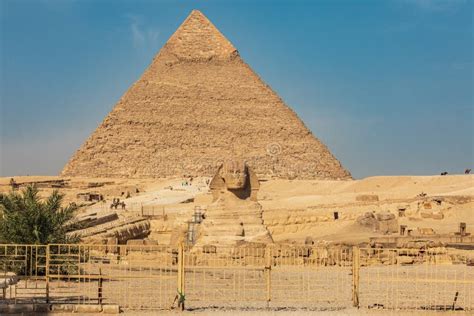Great Sphinx Of Giza In Front Of The Pyramid Of Khafre Stock Image