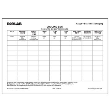 Free printable medication log sheet in various formats. Item: Ecolab Cooling Temperature Log