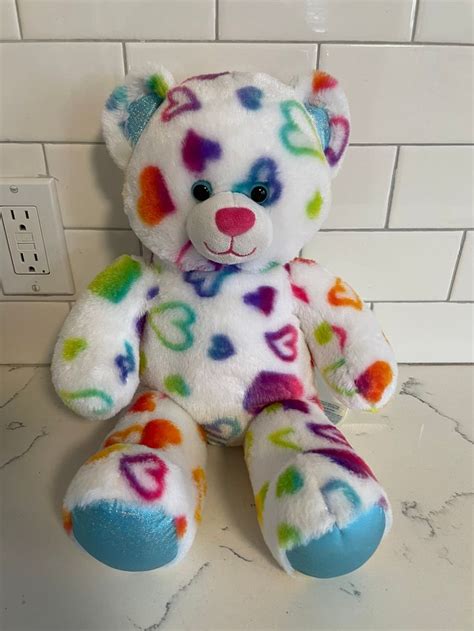 Build A Bear Stuffed White Bear With Multicolor Hearts 16 Etsy In
