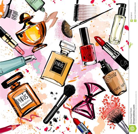 Watercolor Cosmetics And Perfumes Collection Stock Vector