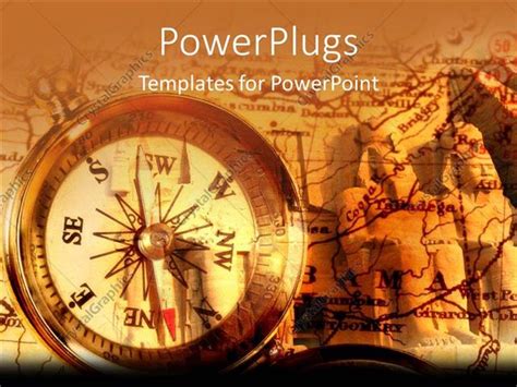 Powerpoint Template An Old Fashioned Compass With Topographic Map