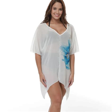 Plus Size Swimsuit Women Chiffon Flower Print Pareo Beach Cover Up Summer Bathing Suit Cover Ups