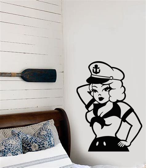 Vinyl Wall Decal Pin Up Style Woman Girl Nautical Retro Sailor Stickers