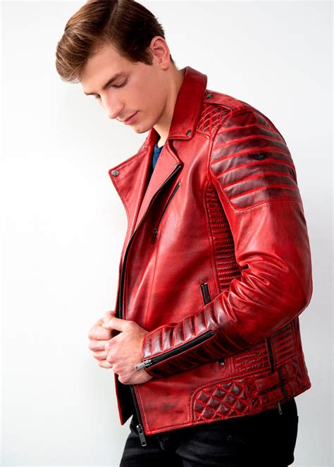 Buy Mens Quilted Leather Motorcycle Jacket Red Lucajackets Luca Designs