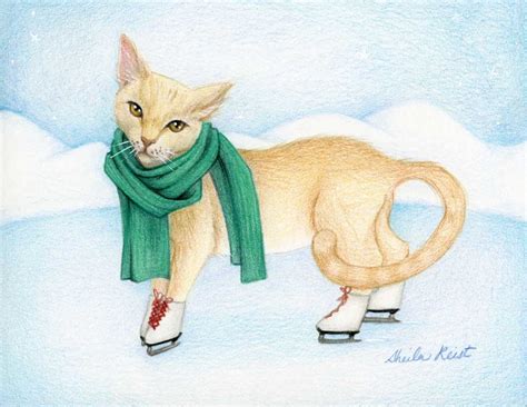 Ice Skating Cat Christmas Card Sheila Sunshine